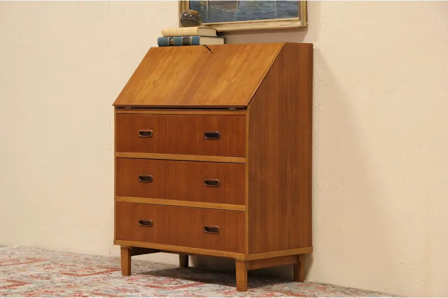 Photo of Midcentury Danish Modern Teak Secretary Desk, 1960 Vintage