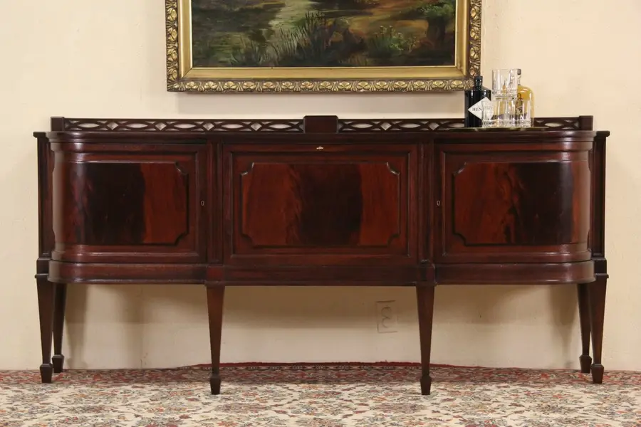 Photo of Traditional 1930's Sideboard Server or Buffet, Flame Mahogany, Silver Drawers