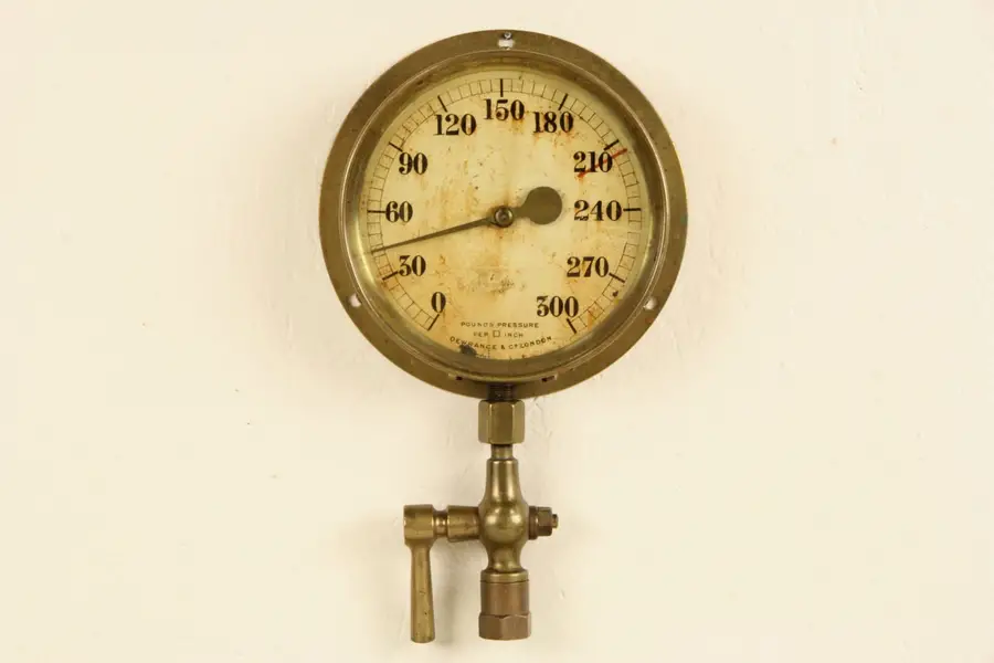Photo of Dewrance of London Signed Antique Brass Ship Steam Gauge & Valve