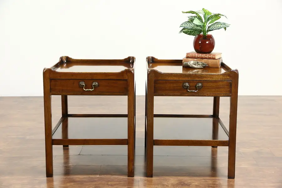 Photo of Pair of Vintage Mahogany End or Lamp Tables, Signed Caledonian, England