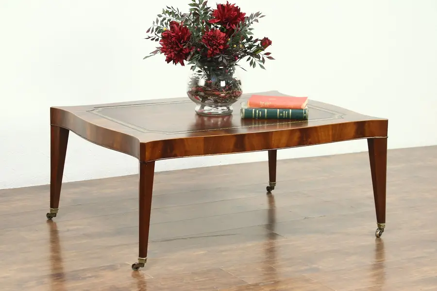 Photo of Regency Style Vintage Coffee Table, Mahogany & Tooled Leather, Weiman