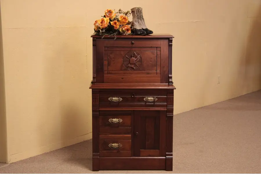 Photo of Victorian Eastlake Carved Walnut Secretary Desk
