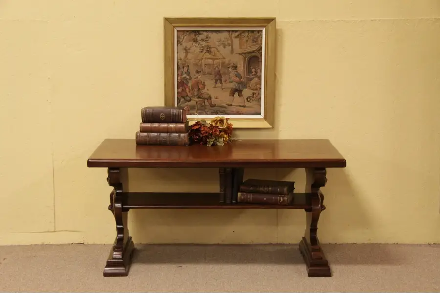 Photo of Oak Antique Coffee Table, Carved Figures