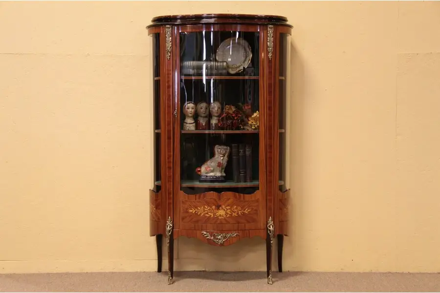Photo of Curved Glass Rosewood Curio Cabinet or Vitrine