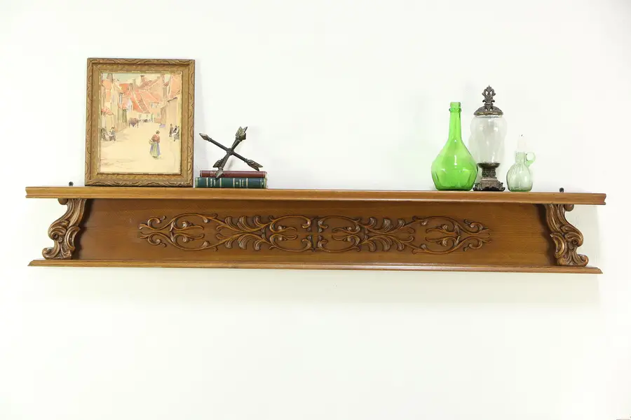 Photo of Oak Hand Carved Architectural Vintage Wall or Mantel Shelf, Scandinavia
