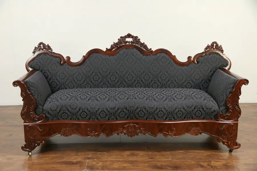 Photo of Victorian to Empire Antique 1840 Carved Mahogany Sofa, New Upholstery