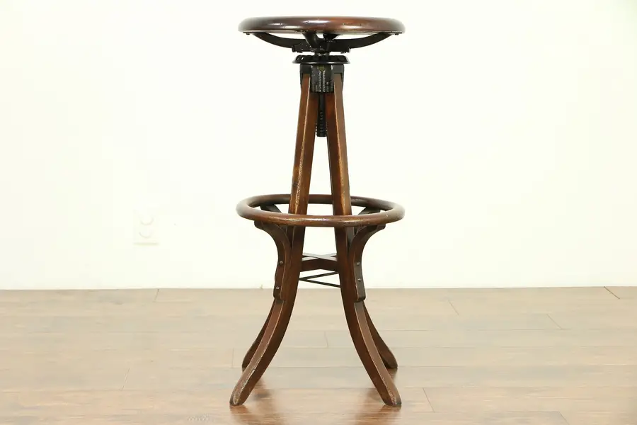 Photo of Artist, Drafting or Architect Antique Swivel Adjustable Stool, Footrest