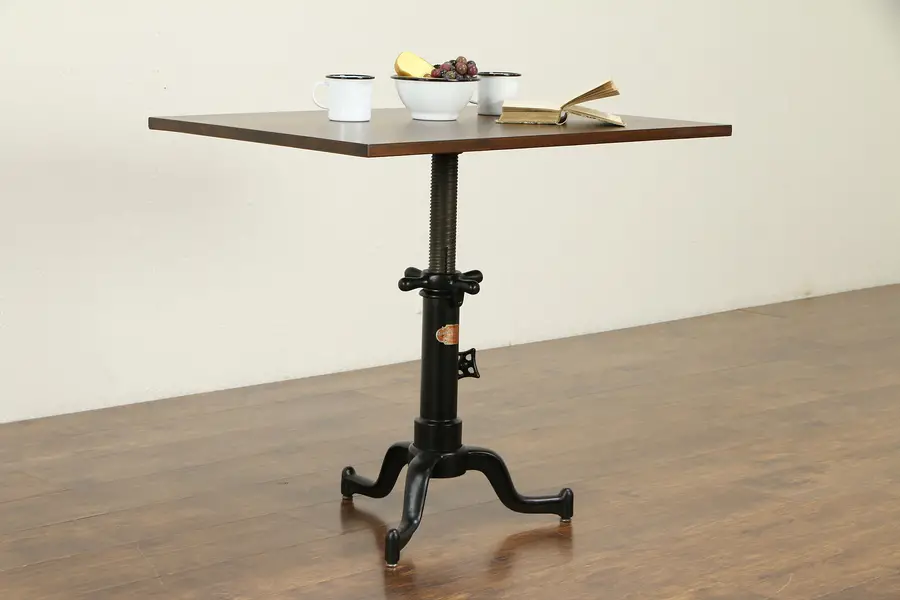 Photo of Industrial Salvage Swivel Coffee or Wine Table, Island, Signed Adjustable