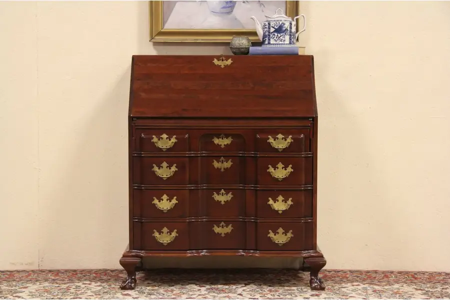 Photo of Monitor Cherry Georgian Block Front 1930's Secretary Desk