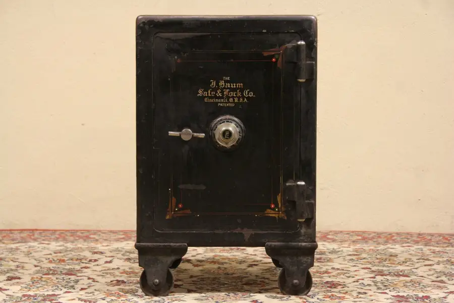 Photo of Antique Cast Iron Combination Safe signed, J Baum Safe and Lock CO, Cincinnati