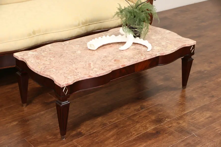 Photo of Rose Marble & Mahogany 1950's Vintage Coffee Table