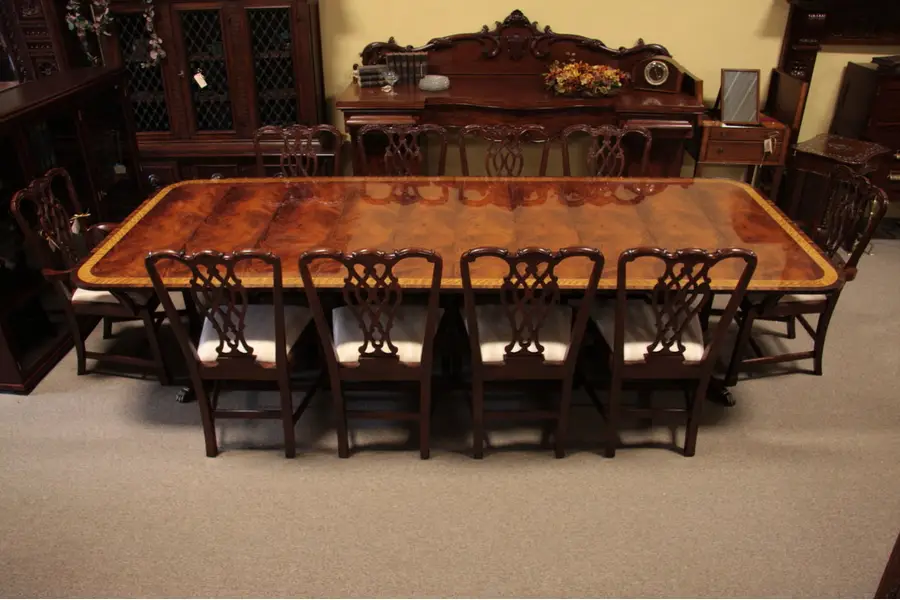 Photo of Georgian Chippendale Dining Set, Table, 10 Chairs
