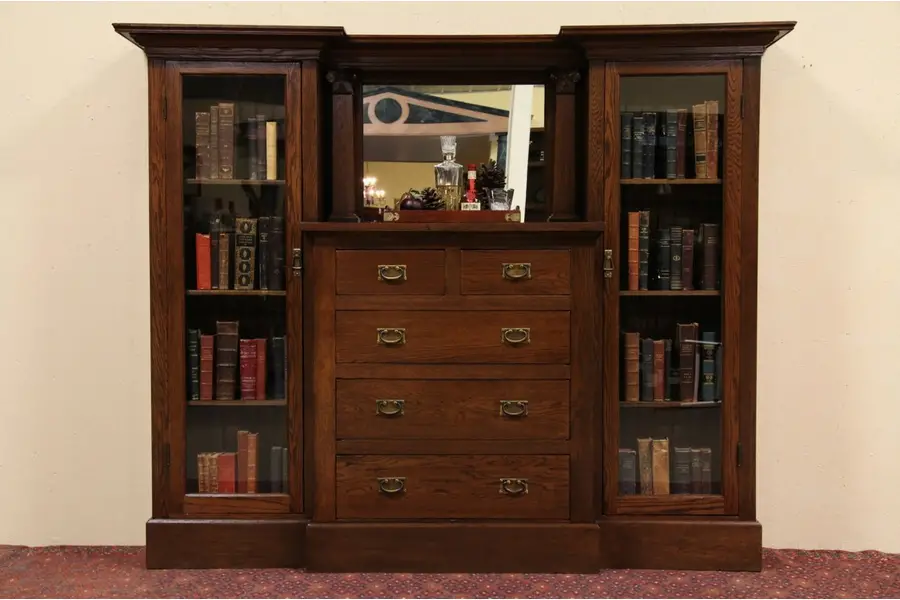 Photo of Oak Sideboard Bookcase or China Cabinet Combination
