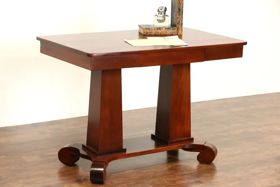 Photo of Maple 1910 Antique Empire Library Table or Writing Desk