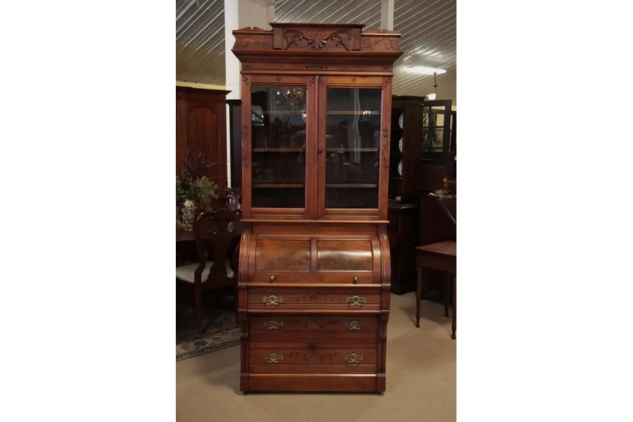 Photo of Victorian Walnut Eastlake Cylinder Secretary Desk
