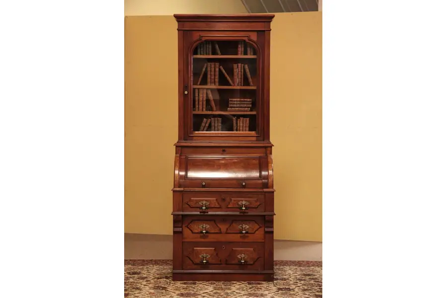 Photo of Victorian Cylinder Roll Secretary Desk, Bookcase