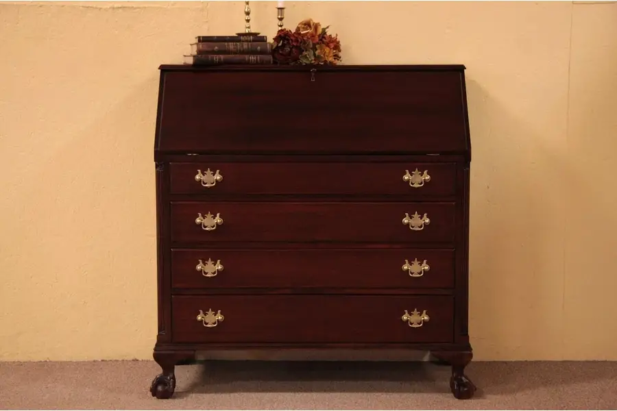 Photo of Mahogany Dropfront Secretary Desk, Claw & Ball Feet