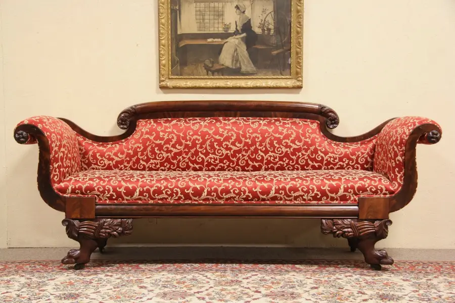 Photo of American Empire 1835 Antique Sofa, Newly Upholstered