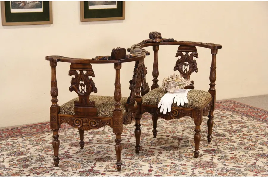 Photo of Tete a Tete or Head to Head Italian Double Chair, 1880 Antique