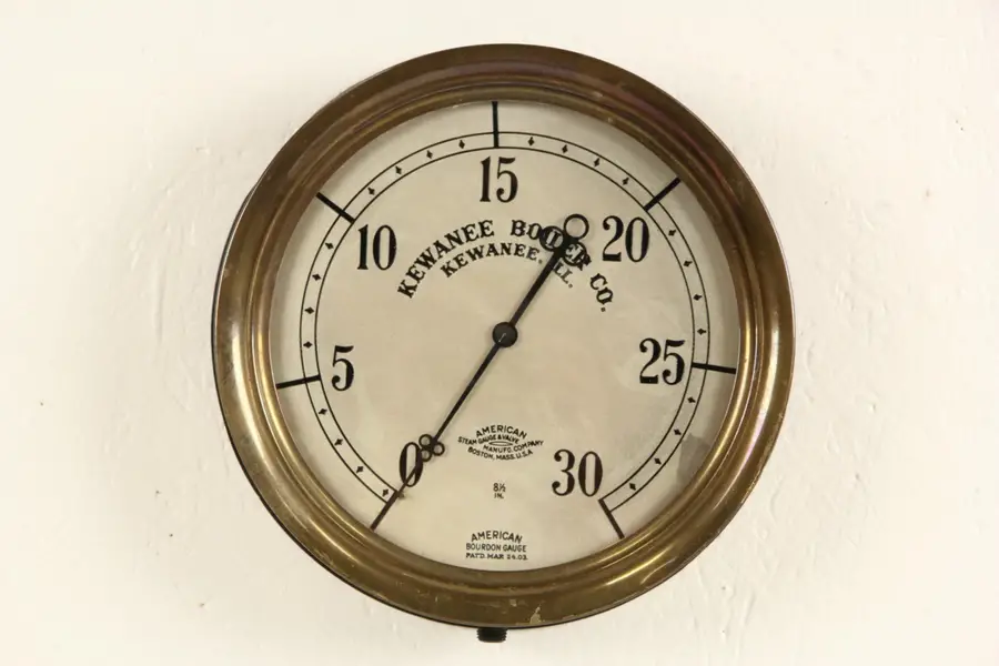 Photo of Kewanee Boiler Antique Brass American Bourdon Steam Gauge, Pat. 1903