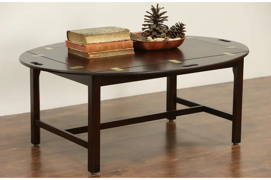 Photo of English Style Vintage Mahogany Butler Coffee Table with Tray