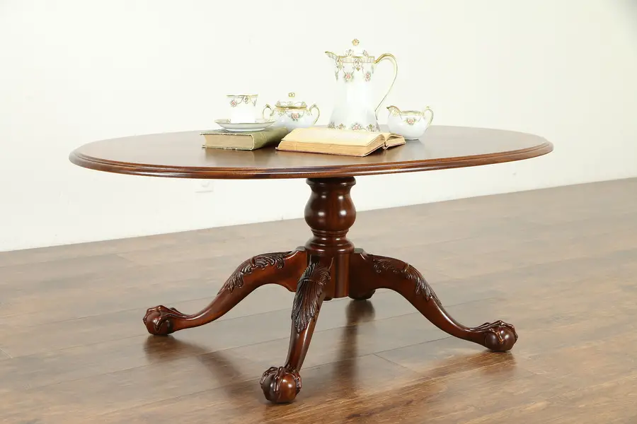 Photo of Traditional Georgian Style Oval Coffee Table, Claw Feet, Ethan Allen