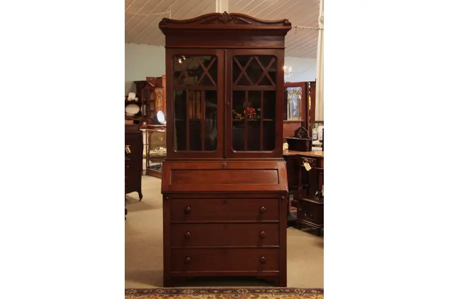 Photo of Victorian Secretary Desk, Bookcase Top, Glass Doors