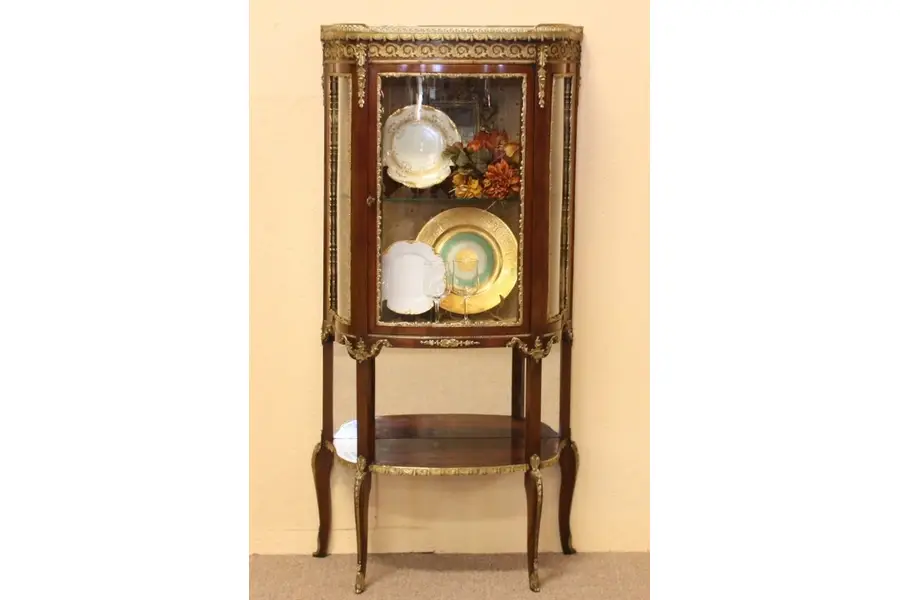 Photo of French Curved Glass Vitrine or Curio Cabinet