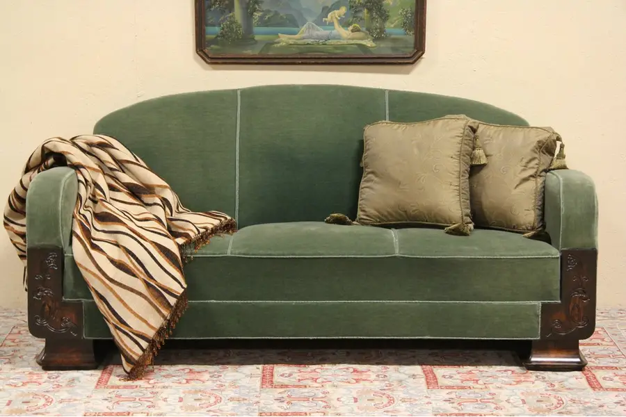 Photo of Art Deco 1940 Original Mohair Upholstered Sofa