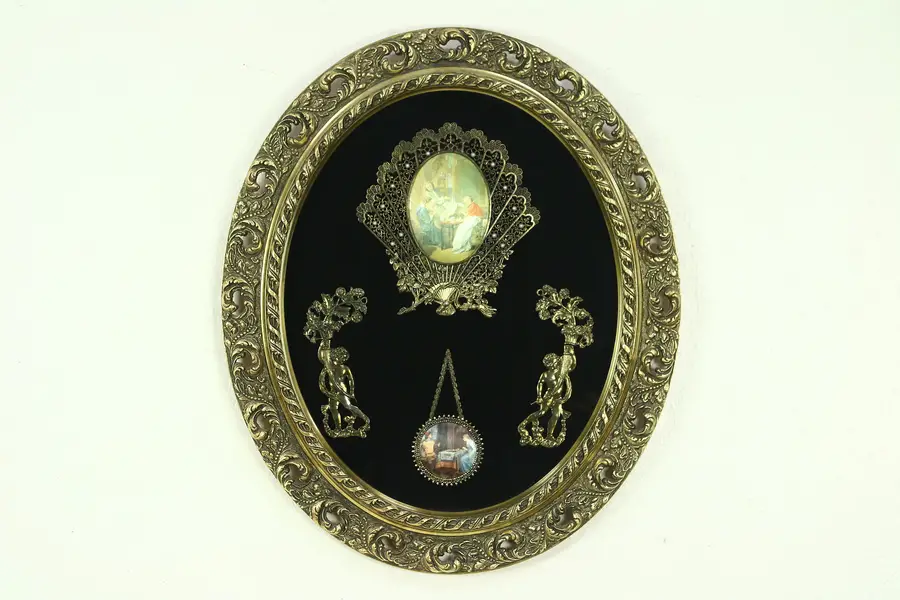Photo of Oval Vintage Shadowbox, Cherubs, Chess & Tea Miniature Pictures