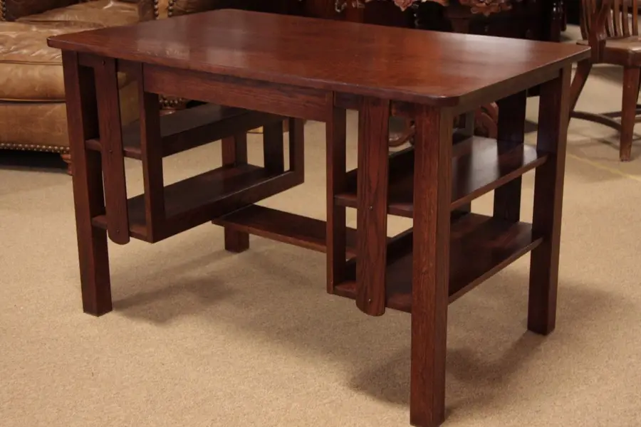 Photo of Mission Oak Arts & Crafts Library Table, Bookshelves