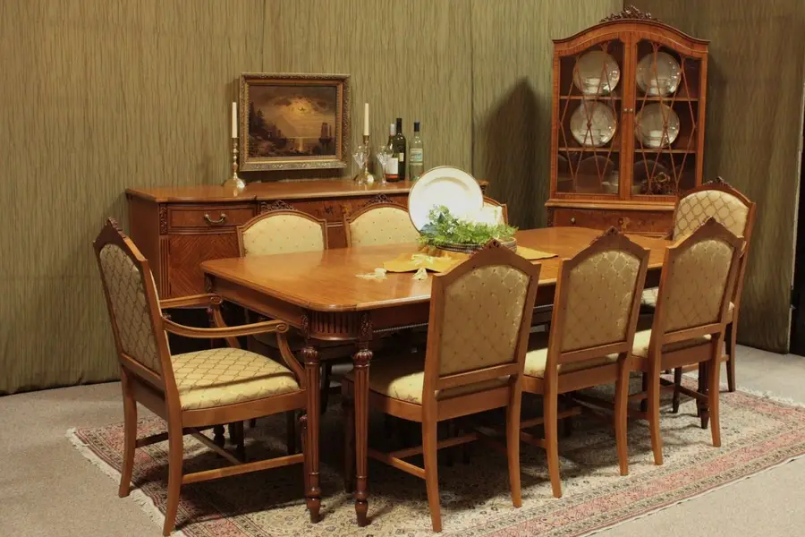 Photo of Carved 11 Pc. Satinwood Dining Set, 8 Chairs