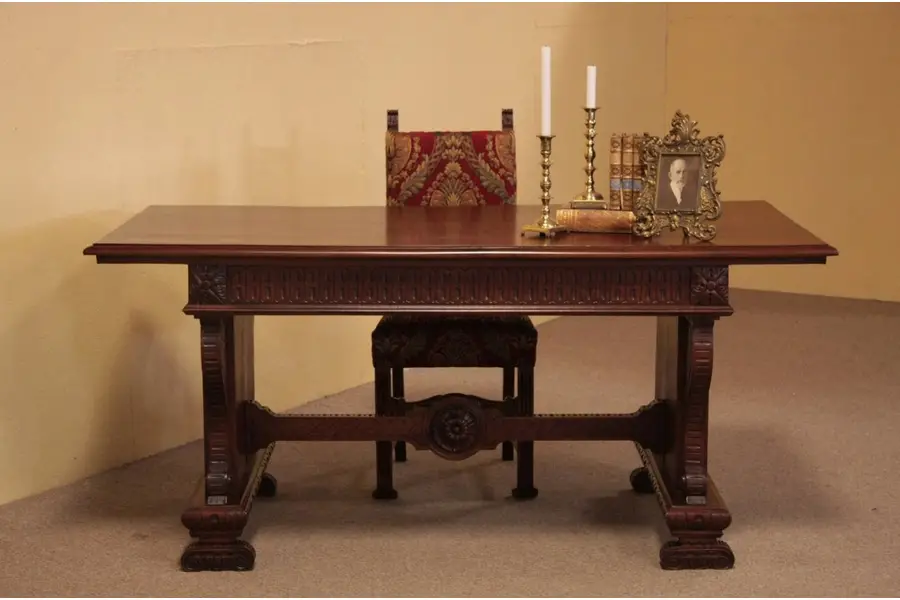 Photo of Carved Antique Writing Desk, Hall or Library Table