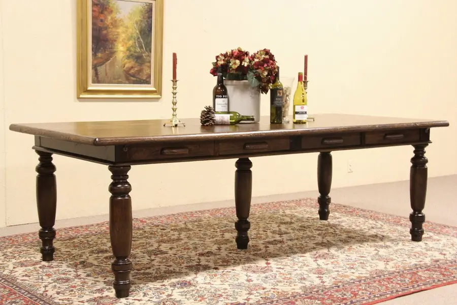 Photo of Oak 1890 Antique 8' Library or Dining Table, 4 Drawers