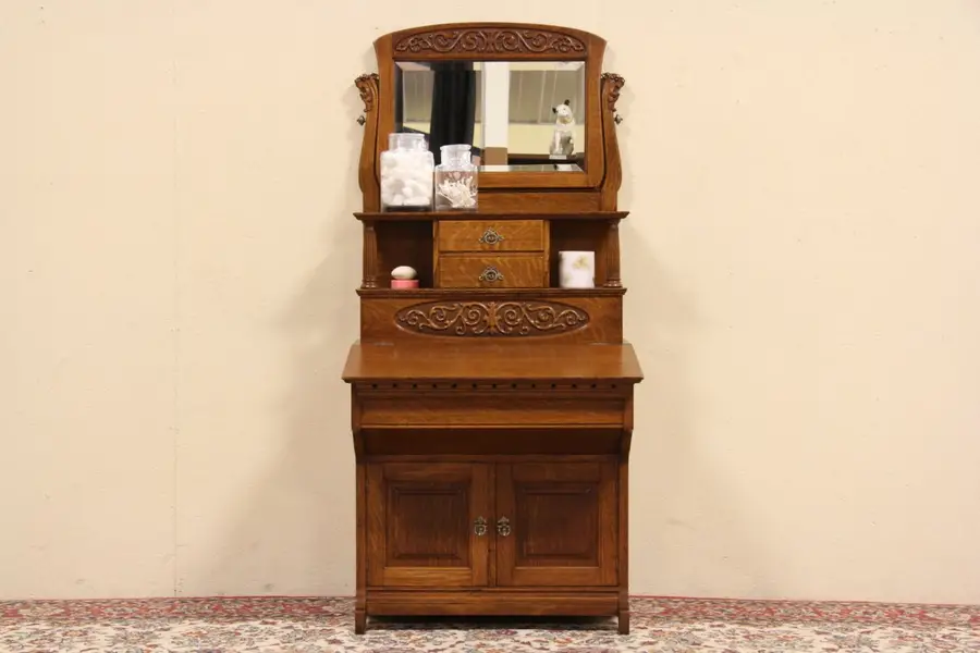 Windsor 1890 Oak & Marble Combination Desk & Train or Ship Sink