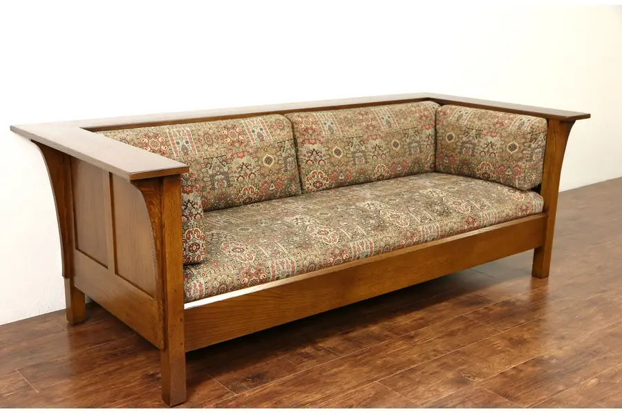 Photo of Stickley Signed Craftsman Oak Vintage Sofa, Original Upholstery