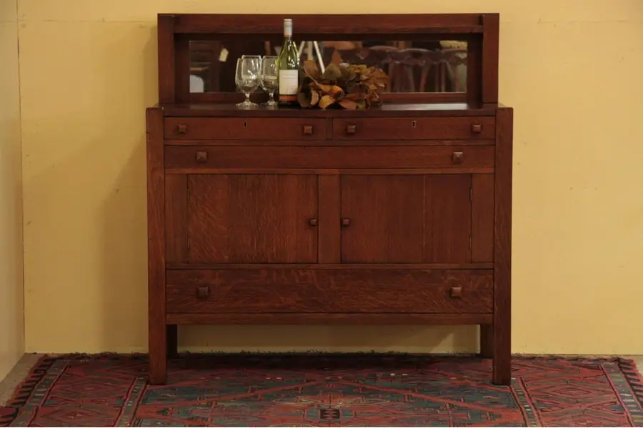 Photo of Arts & Crafts Mission Oak Antique Sideboard Buffet