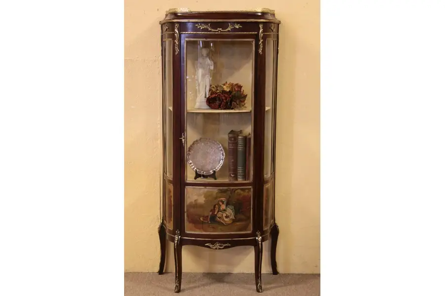 Photo of French Curved Glass Vitrine or Curio Cabinet