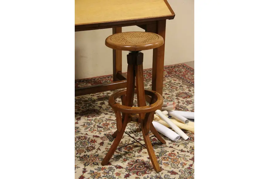 Photo of Architect or Draftsman Adjustable Oak 1940 Stool