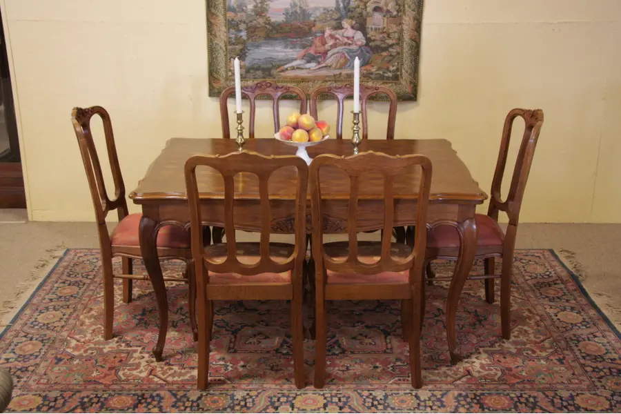 Photo of Country French Oak Dining Set Parquet Top 6 Chairs