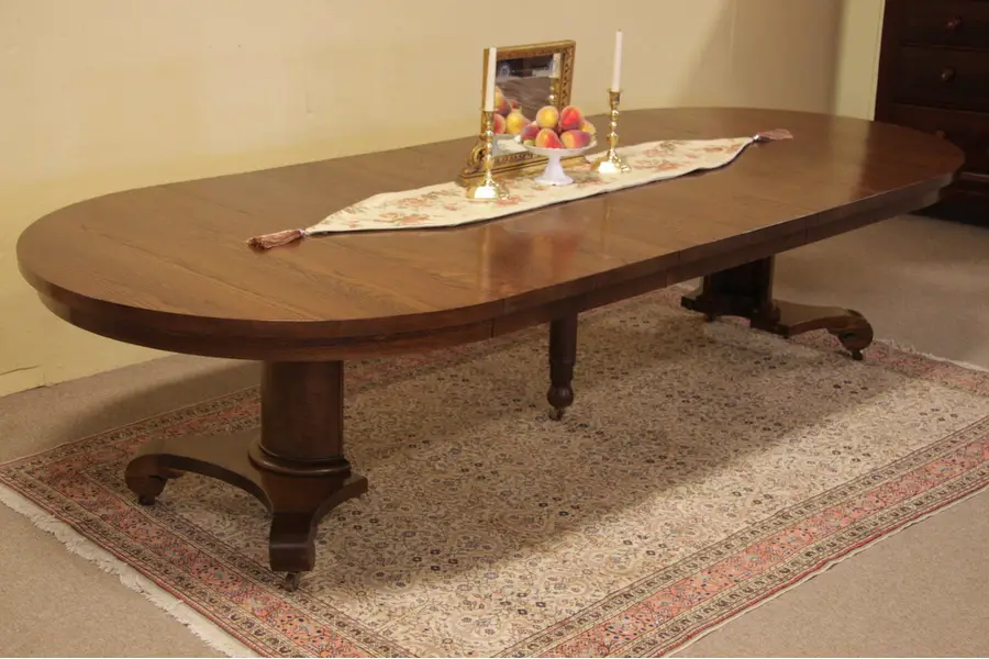 Photo of Round 54" Oak Antique Dining Table, Extends 10 1/2'
