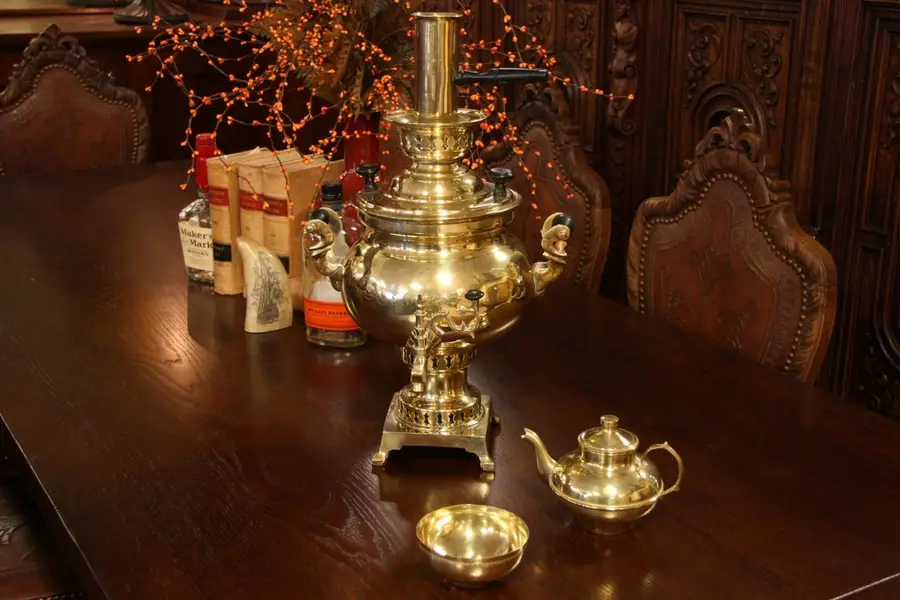 Photo of Brass Antique Samovar, Teapot & Sugar Bowl