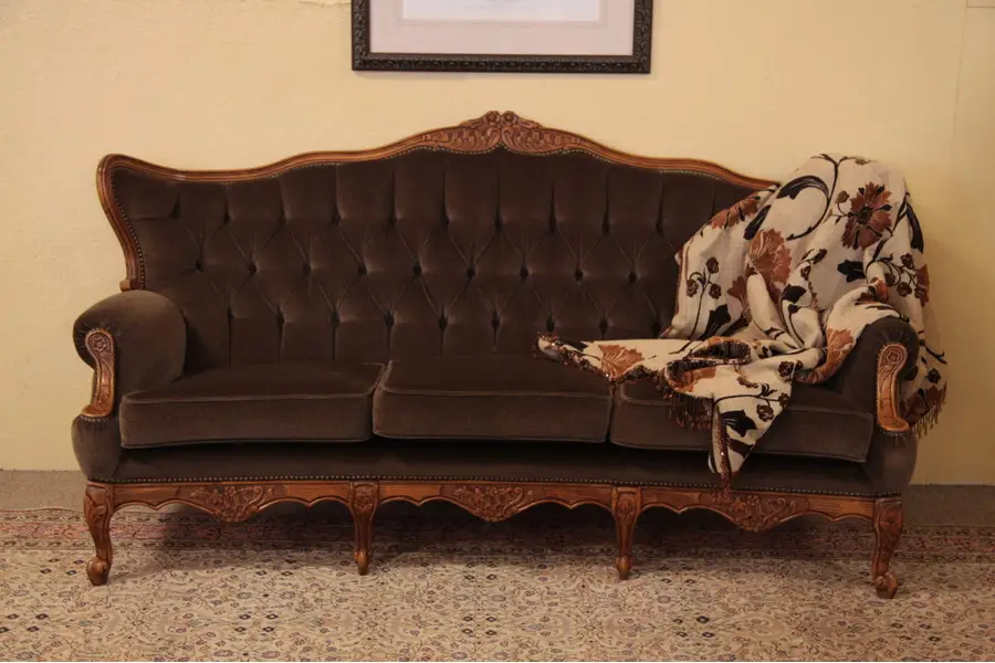 Photo of Carved Genuine Mohair Vintage Sofa