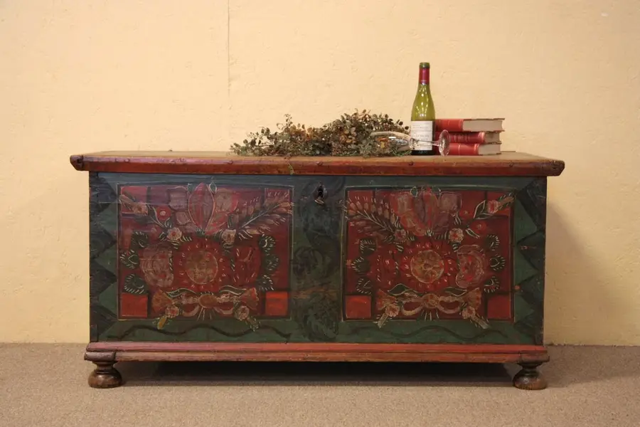 Photo of Rosemaling Painted Pine Trunk or Chest