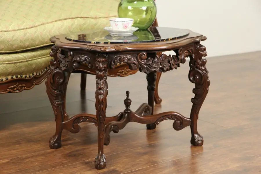 Photo of Coffee, Cocktail or Chairside Table, Carved Gargoyles & Black Marble