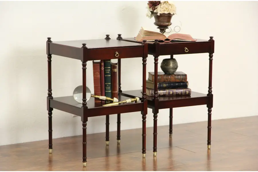 Photo of Pair of Classical 1940's Vintage Mahogany Nightstands or End Tables