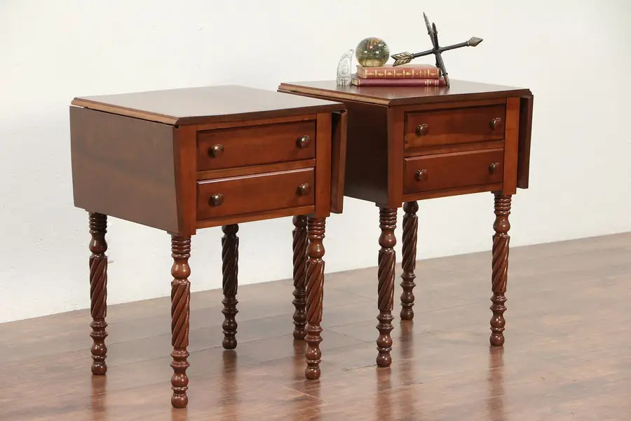 Photo of Pair of Cherry Vintage Pembroke Dropleaf Lamp Tables or Nightstands
