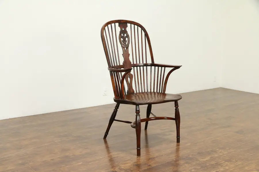 Photo of English Antique 1820 Hand Carved Elm Windsor Chair