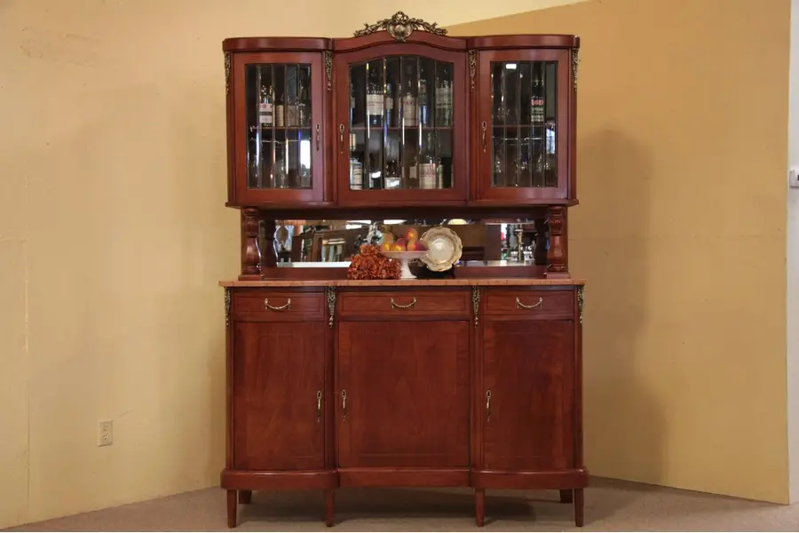 Photo of Cherry Backbar or Sideboard, Marble & Beveled Glass