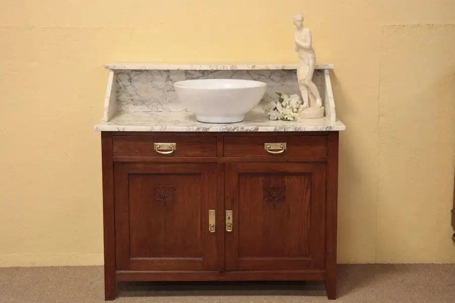 Photo of Arts & Crafts Marble Top Server or Sink Vanity